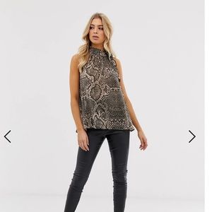ASOS DESIGN sheer halter neck swing top in snake animal print